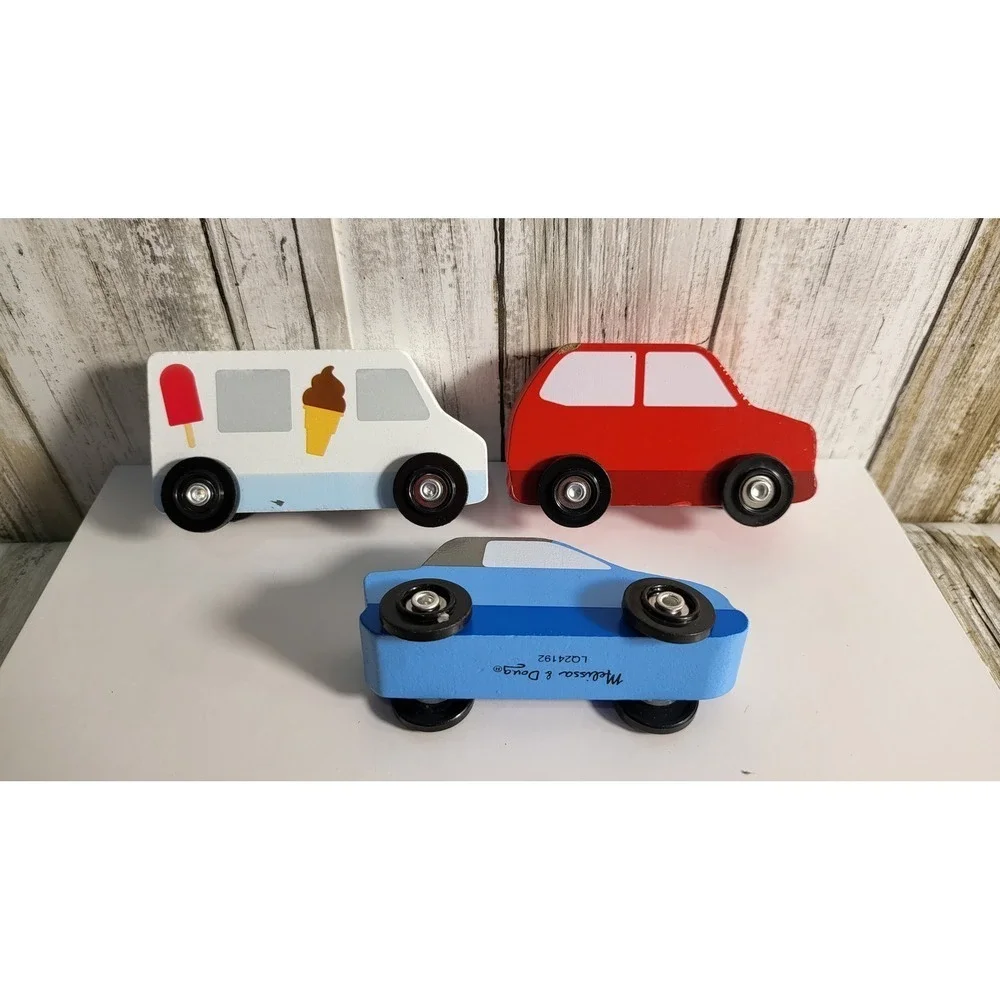 Melissa & Doug Wooden Cars Vehicle Set Ice Cream Truck Red Blue‎ Toy
